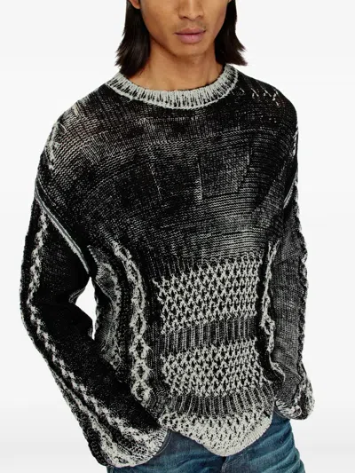 Diesel Cable Knit Cotton-blend Pullover Sweater In Animal Print