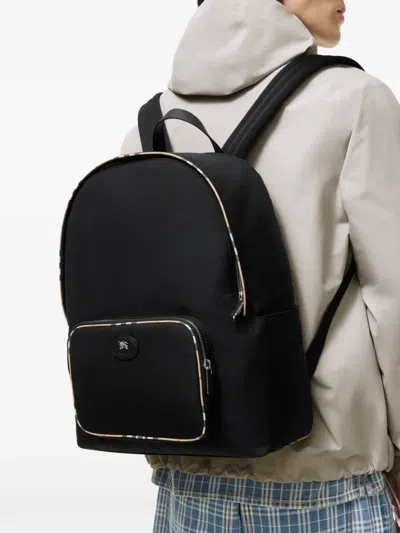 Burberry Check-trim Backpack In Black