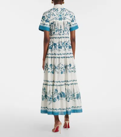 Erdem Womens Wild Fern Bot Dream Blue Botanical-print Tiered Cotton And Linen-blend Midi Shirt Dress In White