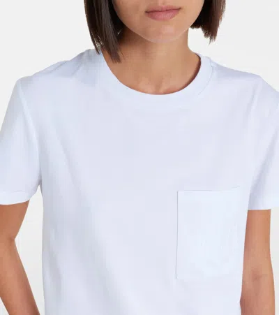 Max Mara Cotton T-shirt With Monogram And Patch Pocket In White