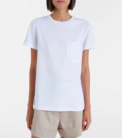 Max Mara Cotton T-shirt With Monogram And Patch Pocket In White