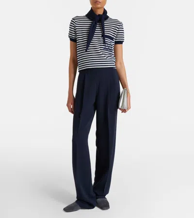 Max Mara Striped-pattern Embroidered-logo T-shirt In Brown