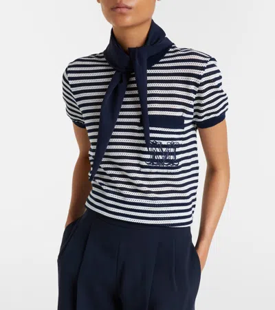 Max Mara Striped-pattern Embroidered-logo T-shirt In Brown