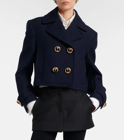 Balenciaga Double-breasted Wool Jacket In Blue