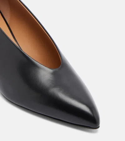 Jil Sander Arc Leather Pumps Low Wedge Heel In Black