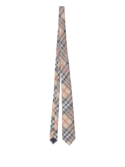 Burberry Check Silk Tie In Gray