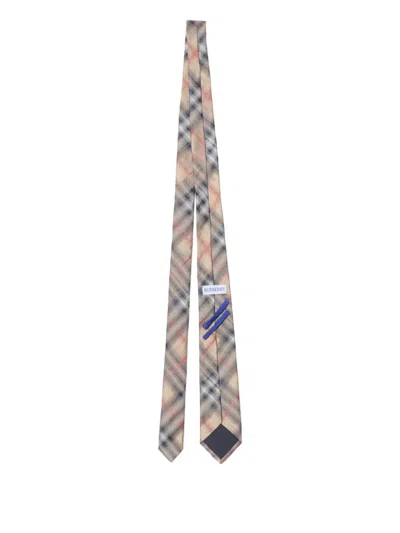 Burberry Check Silk Tie In Gray