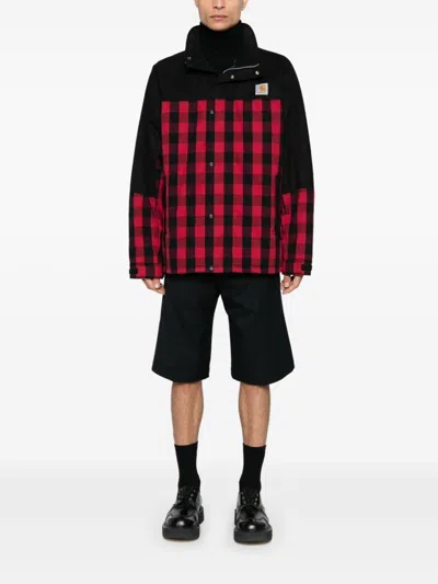 Junya Watanabe Check Pattern Jacket With Frontal Zip And Snap Button Closure In Red