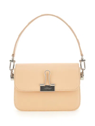 Off-white Rectangular Light Beige Shoulder Bag With Silver-tone Closure In Brown