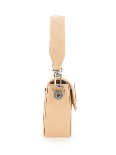 Off-white Rectangular Light Beige Shoulder Bag With Silver-tone Closure In Brown