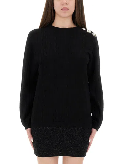 Balmain Monogrammed Knit Top In Black