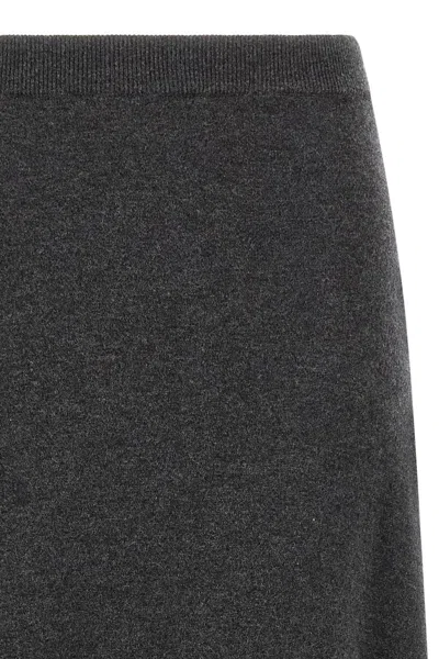 Balenciaga Women Grey Flared Skirt With Pleated Details And Elastic Ribbed Waist In Wool Woman In Gray