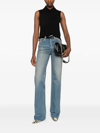 Saint Laurent Cassandre Polo Shirt In Cotton Piqu In Black
