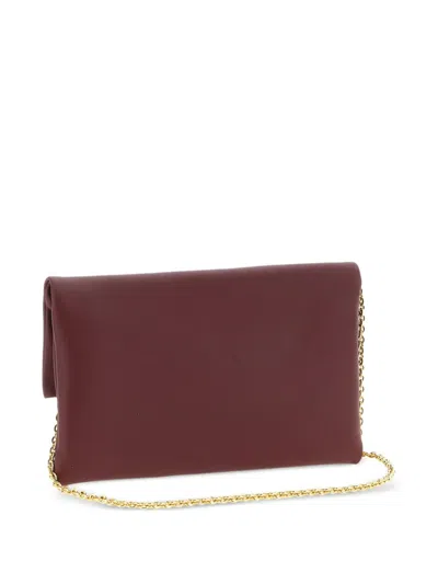 Fendi Nappa Leather Mamma Baguette Pouch With Chain In Burgundy