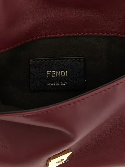 Fendi Nappa Leather Mamma Baguette Pouch With Chain In Burgundy