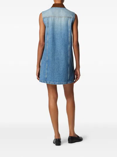 Versace Women Blue Sleeveless Buttoned Mini Dress, M Luxury Dresses For Women Darveys