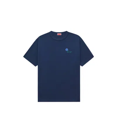 Kenzo Tulip Embroidered Cotton T-shirt In Blue