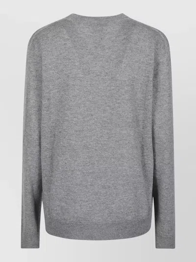 The Row Nian Long Sleeve Top Ribbed V Neckline In Gray