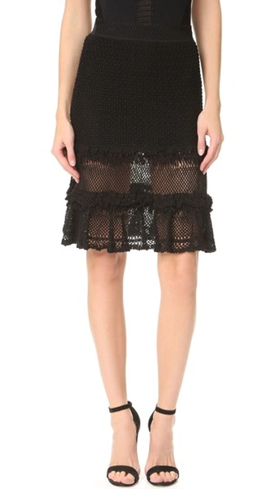 Jonathan Simkhai Ruffle Crochet Tiered Mini Skirt, Black