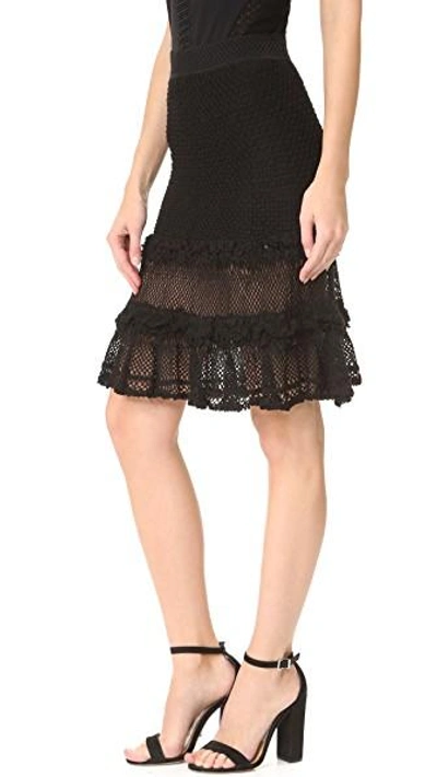 Shop Jonathan Simkhai Ruffle Crochet Layered Skirt In Black