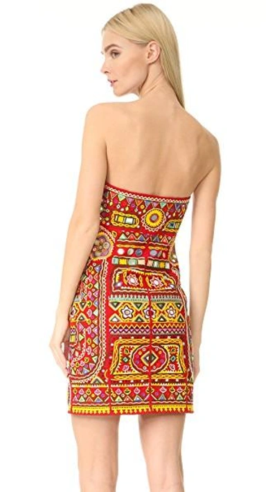 Shop Moschino Strapless Dress In Fantasy Print Red