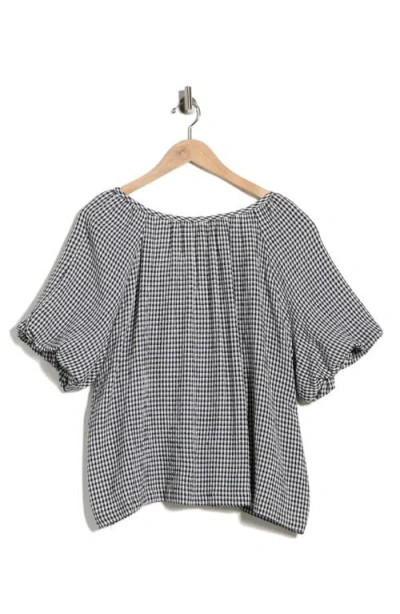 Max Studio Bubble Sleeve Split Neck Top In Black