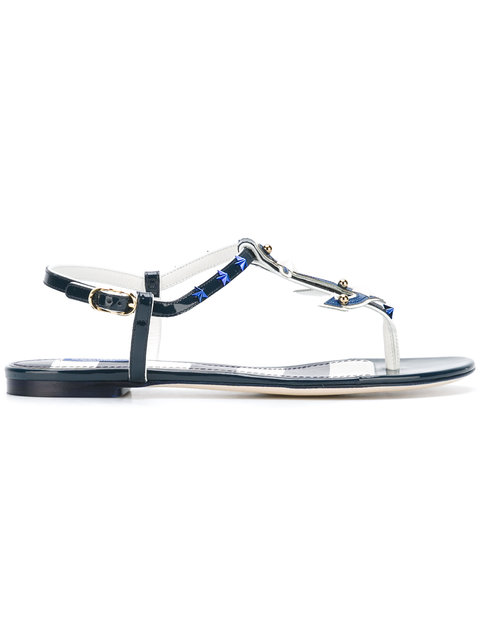 Dolce & Gabbana Nautical Flat Sandals In 87585 Bianco/blu Navy | ModeSens