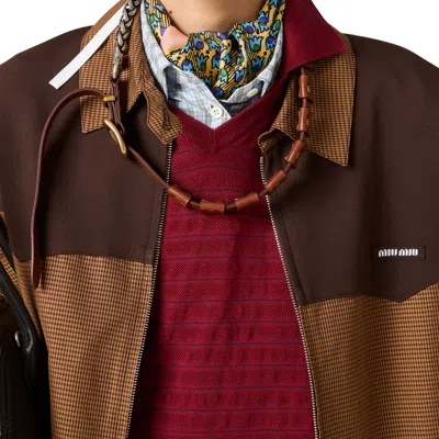 Miu Miu Collared Jacket Two Tone Elasticated Design In Brown
