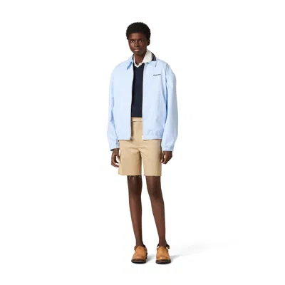 Miu Miu Gingham Cotton Collared Zip Jacket In Blue