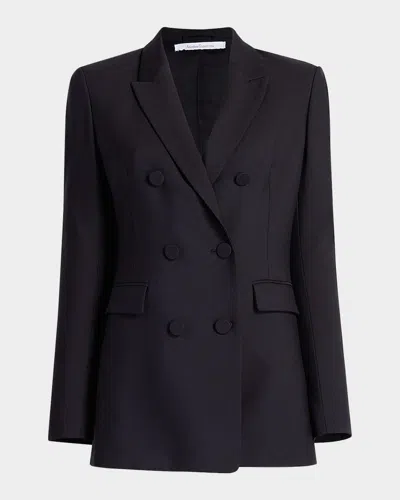 Another Tomorrow Wool Double-breasted Blazer Jacket In Black