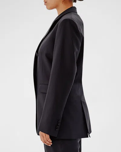 Another Tomorrow Wool Double-breasted Blazer Jacket In Black