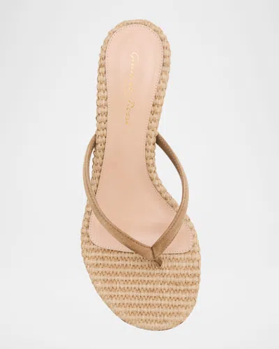 Gianvito Rossi 70mm Calypso Suede And Raffia Heeled Thong Sandals In Multi