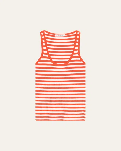 Max Mara Coral Striped Rib Tank Top In Orange
