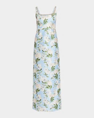 Sachin & Babi Floral-print Crystal-embellished Dress In Blue