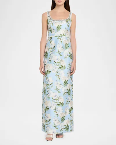 Sachin & Babi Floral-print Crystal-embellished Dress In Blue