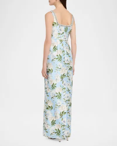Sachin & Babi Floral-print Crystal-embellished Dress In Blue
