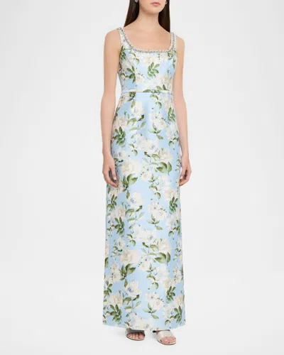 Sachin & Babi Floral-print Crystal-embellished Dress In Blue