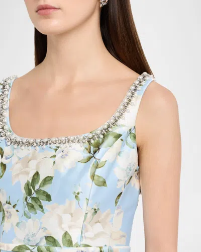 Sachin & Babi Floral-print Crystal-embellished Dress In Blue