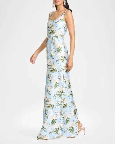 Sachin & Babi Floral-print Crystal-embellished Dress In Blue