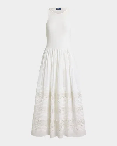 Polo Ralph Lauren Womens White Sleeveless Lace-trim Stretch-cotton Tank Dress