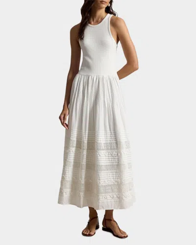 Polo Ralph Lauren Womens White Sleeveless Lace-trim Stretch-cotton Tank Dress