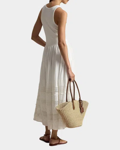 Polo Ralph Lauren Womens White Sleeveless Lace-trim Stretch-cotton Tank Dress