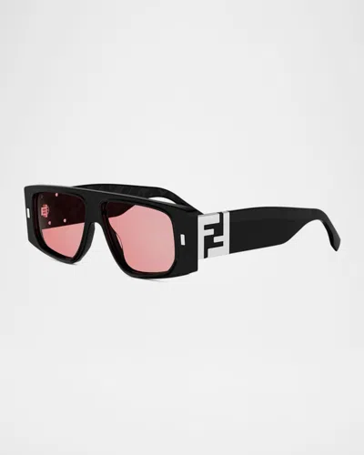 Fendi Ff Squared 55mm Acetate Rectangular Sunglasses In Black