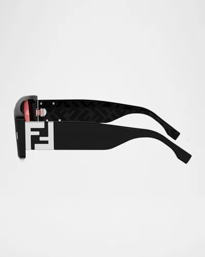 Fendi Ff Squared 55mm Acetate Rectangular Sunglasses In Black