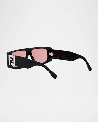Fendi Ff Squared 55mm Acetate Rectangular Sunglasses In Black