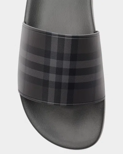 Burberry Check Slides In Gray
