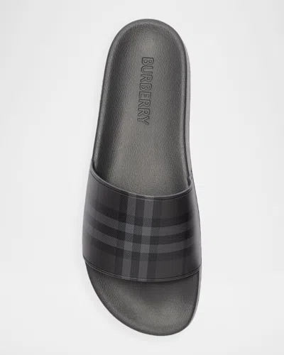 Burberry Check Slides In Gray