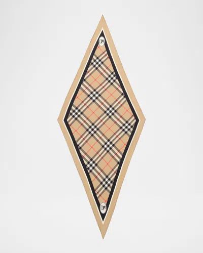 Burberry Silk Foulard Triangular Shape Plaid Pattern In Neutral