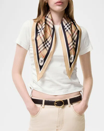 Burberry Silk Foulard Triangular Shape Plaid Pattern In Neutral