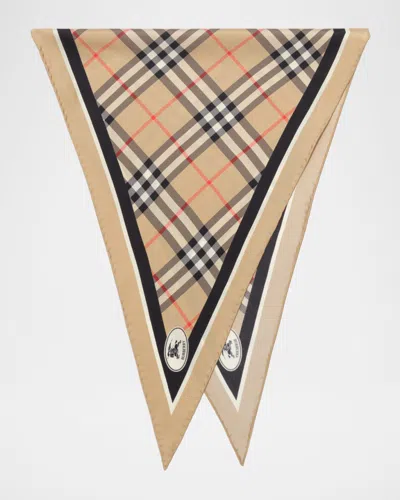 Burberry Silk Foulard Triangular Shape Plaid Pattern In Neutral